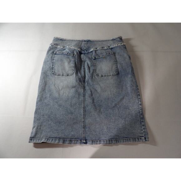 Wash Lab WL Jean Denim Skirt Size 34 Straight Star Blue Knee Slit Modest Light - Picture 3 of 15